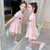 女童夏装连衣裙2021新款韩版儿童洋气公主裙短袖 中大童纯棉A字裙(粉色 130)