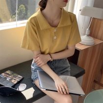 SUNTEK日系polo衫短袖t恤女夏季2022年新款美式复古ins潮原宿风半袖上衣(M 黄色)