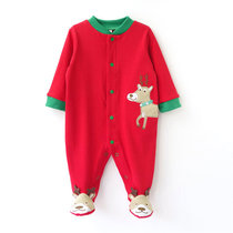 婴儿衣服长袖连体衣包脚哈衣红色麋鹿爬服奶牛长款连身衣春秋装新款(红色 73cm 9M)
