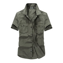 夏装新款战地吉普AFS JEEP纯棉尖领短袖衬衫 661男士工装半袖衬衣(浅军绿 M)