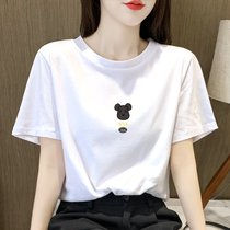 SUNTEK短袖t恤女装2022年新款夏季设计感国潮风ins白色宽松大码上衣(M 96-115斤 小灰熊)