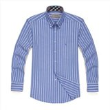 帛利（Baneberry）商务撞领白条纹长袖衬衫1007(蓝条 42)