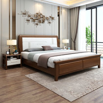吉木多 美式实木床主卧双人床1.5米经济型现代简约1.8米储物婚床(1.5*2米（胡桃色+白） 单床)
