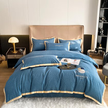 加厚磨毛刺绣床单四件套北欧风简约被套床笠款床上用品1.8米(艾格-蓝)
