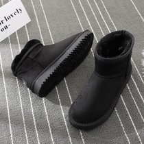 SUNTEK雪地靴女2021冬鞋新款一脚蹬保暖靴子加绒加厚短筒防滑棉鞋子短靴(40 黑色)