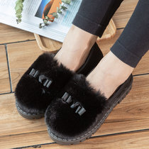 新款棉拖鞋女冬季包跟软底保暖居家厚底室内家居休闲防滑毛毛拖鞋(黑色 36)