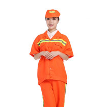 谋福 男女夏季短袖款安全服环卫服套装 环卫人员/保洁/路政施工专用工作服 橙色(橙色 180-185特大号 不含帽子)