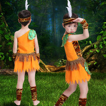 儿童大王叫我来巡山舞蹈演出服幼儿印第安非洲野人猎人舞台表演服(桔色 男款如图)(170cm)