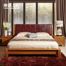 御品工匠 现代中式 实木床 床具 双人床 1.5米1.8米 大床 橡木床F021(梨木色 配套床头柜)