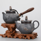 关耳窑 银斑釉布袋茶壶200ml(银斑釉布袋木柄壶)