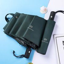 超轻小迷你女五折太阳伞防晒防紫外线两用雨伞遮阳伞口袋胶囊伞(【全自动三折伞】UV-墨绿色 默认)