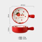 半房陶瓷手柄碗创意个性家用水果盘子单个早餐沙拉泡面碗网红餐具(红色草莓款-600ml)