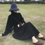 2018桔梗裙气质小个子法式针织少女连衣裙秋(黑色连衣裙(送腰带) S)