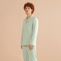 2022新款棉针织翻领长袖长裤情侣睡衣套装(浅灰绿（男款） 180)