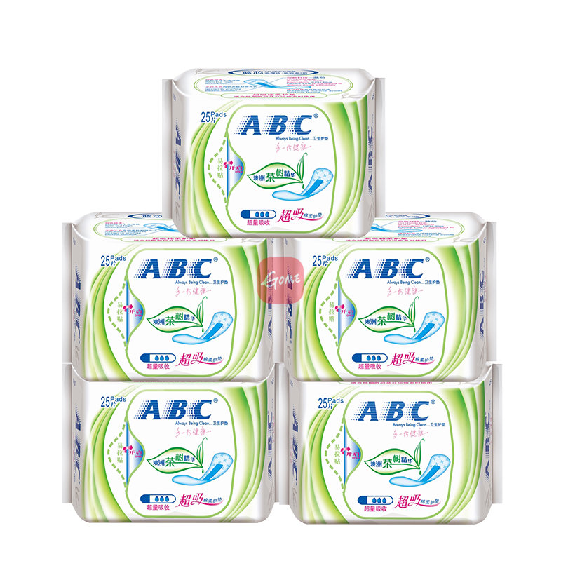 abc卫生巾茶树精华超吸棉柔护垫25片5包共125片图片【图片 价格 品牌