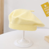 SUNTEKins秋冬新款韩版婴幼儿童洋气针织帽贝雷帽子宝宝柔软画家毛线帽(约7个月-4岁（46-52cm）有弹性 亮黄色 针织贝雷帽)