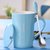 创意早餐杯子陶瓷马克杯带盖勺喝水杯男女生情侣咖啡杯办公室茶杯(天蓝款-L)