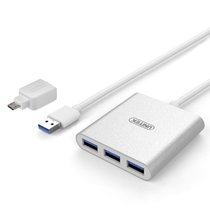 优越者usb3.0分线器otg集线器铝合金带电源孔笔记本一拖四 usbhub 支持安卓接口供电(钛金银30CM+OTG转接头 0.3m)