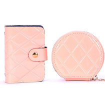 诗薇儿 女士时尚牛皮漆面零钱包 卡包2件套组合装(14-GM3366P粉色)