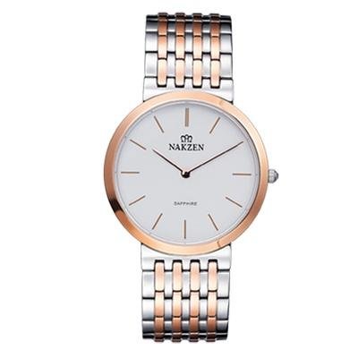 nakzen 日本名表 男士皮带石英手表4001g(钢带镀玫)【图片 价格 品牌