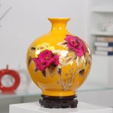 御雕坊 景德镇陶瓷器 中国红麦秆花瓶 室内摆件(黄色)