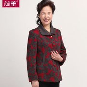 芯羊春季新款中老年女装外套翻领福态花色上衣13-1005(红色 2XL)