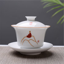 高白瓷盖碗 三才盖碗陶瓷茶碗功夫茶具3.8寸泡茶碗杯创意高白瓷(悟道3.8美人盖碗)