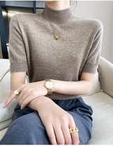 2021秋季新款短袖半高领羊绒羊毛衫女薄款纯色修身内搭套头针织衫(M 紫绒色-短袖螺纹领)