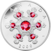 2009年加拿大发行雪花镶施华洛世奇粉水晶精制银币