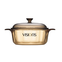 美国康宁VISIONS双耳汤锅精彩透明玻璃锅耐高温琥珀色汤锅0.8L-5L(琥珀色 0.8L)