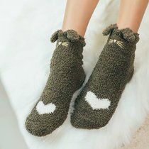 南极人女袜珊瑚绒袜子睡眠袜子女加厚中筒袜冬季保暖女袜加绒袜居家睡觉地板袜(3双绿色（珊瑚绒袜） 均码)