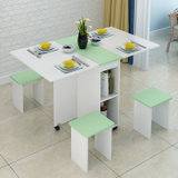 PADEN 折叠餐桌配套凳子 餐厅家具 小户型简易饭桌多功能收纳储物柜(白色桌+蓝凳)