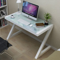 鸿邦简约钢化玻璃电脑桌异形Z字型办公桌家用台式笔记本电脑桌书桌写字台(白架子白玻璃 100*60无键盘托)