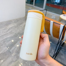 保温杯女士简约个性学生便携不锈钢水杯创意带茶隔户外车载泡茶杯(J-201加芙-米白（送贴纸+杯刷） 默认版本)