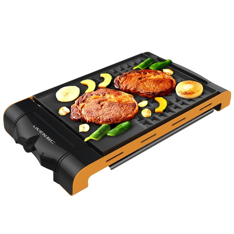 利仁livenklj3601电烤盘可调温双u型加热管带接油盘可拆卸烤盘橙色