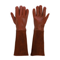 跨境热卖羊皮手套防刺劳保手套加长款拼接多功能手套园艺手套(咖啡色 XL)