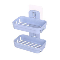 红凡 卫生间双层沥水肥皂盒创意浴室吸盘壁挂式香皂盒免打孔皂盒置物架(蓝色 1个装)