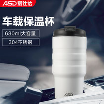 爱仕达车载保温杯-不锈钢超大容量水杯单手翻盖汽车用便携杯子630ML单个价(白色)