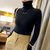 100%羊绒衫女高档修身堆堆领纯色保暖抽条内搭气质毛针织复古打底(XL 黑色)