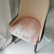 夏款冰丝卡通马蹄形U型菠萝皮餐椅垫 粉色化妆沙发椅清凉半圆坐垫(粉底白独角兽)