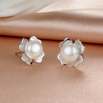 四叶草珍珠耳饰925银镶淡水珍珠耳钉花儿朵朵(白色)