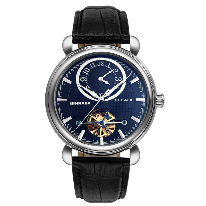 binkada宾卡达自动机械表两地针商务男表大表盘陀飞轮系列精美男士