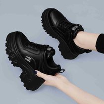 厚底内增高女鞋子cm小个子春秋季休闲运动黑色老爹鞋(黑色 35)