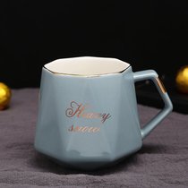 陶瓷水杯子创意个性家用刻字马克杯带盖勺咖啡杯北欧轻奢复古定制(浅灰色单杯)