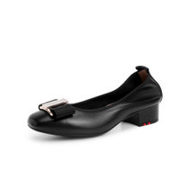 森达2021秋季新款商场同款气质蝴蝶结粗跟女奶奶鞋3WT01CQ1(37 黑色)