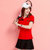 莉菲姿 T恤女运动套装夏季新品运动网球服套裙修身显瘦短袖短裙休闲套装(红+黑 L)