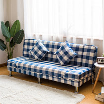 小户型布艺沙发简易客厅可折叠沙发单人双人三人沙发出租房沙发床(三人座长度1.5米：带2个抱枕 蓝白格-棉麻)