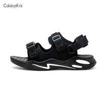 CaldiceKris（中国CK）时尚休闲露趾透气魔术贴凉鞋CK-X0002(黑色 44)