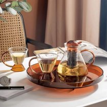 北欧高颜值茶壶煮茶花茶壶创意ins高硼硅玻璃复古套装琥珀色整套茶具创意茶具茶壶茶杯(一壶两杯 托盘套装)