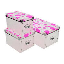 浦晨 整理盒三件套金属边环保PP有盖收纳盒(粉色圆圈PL9007)